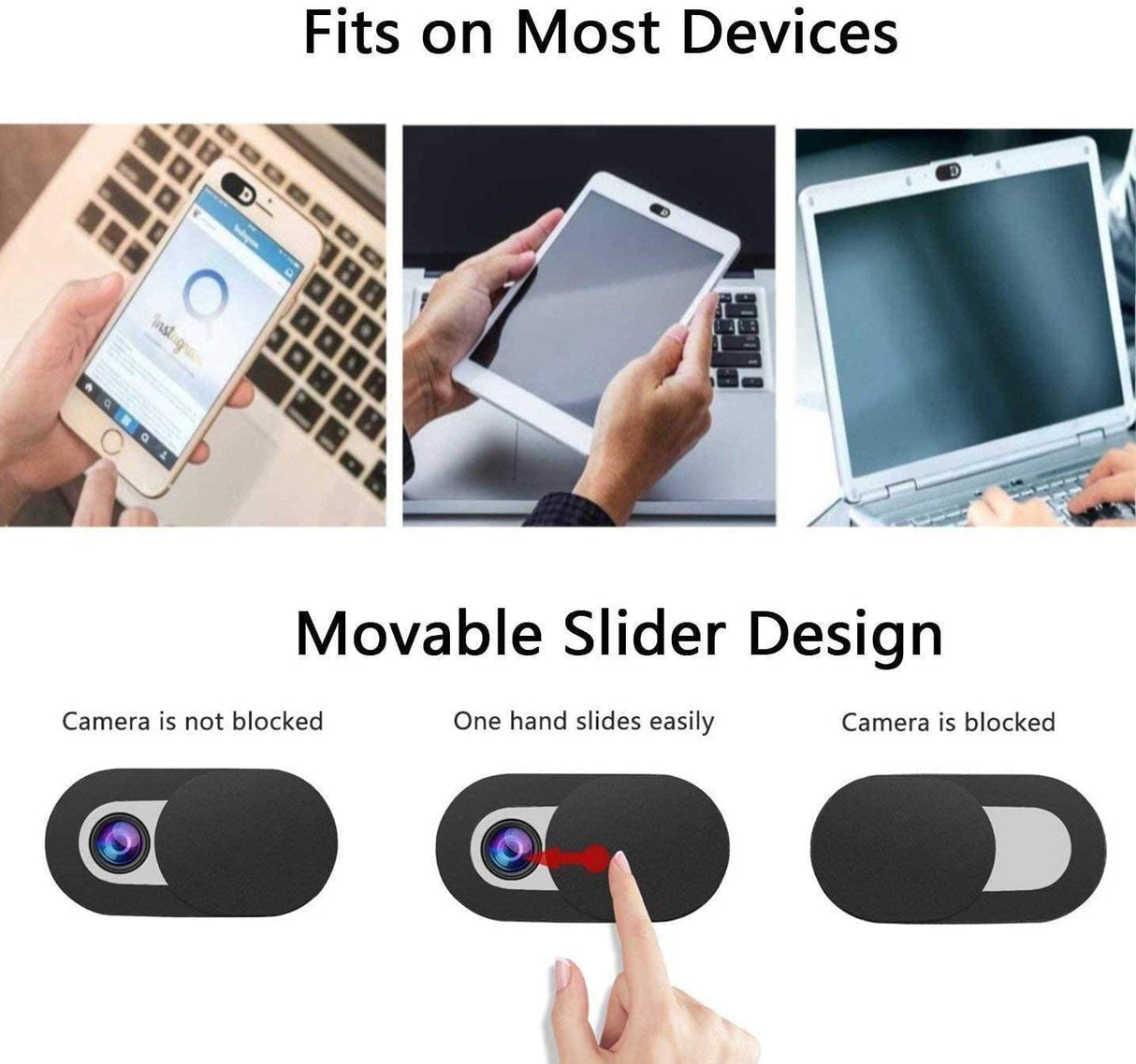 3 Pack Webcam Cover Slider for Privacy, 0.027in Ultra Thin Design Web Camera Cover Slide for Laptop, Desktop, PC, Tablet, Smartphone and More - (Black)