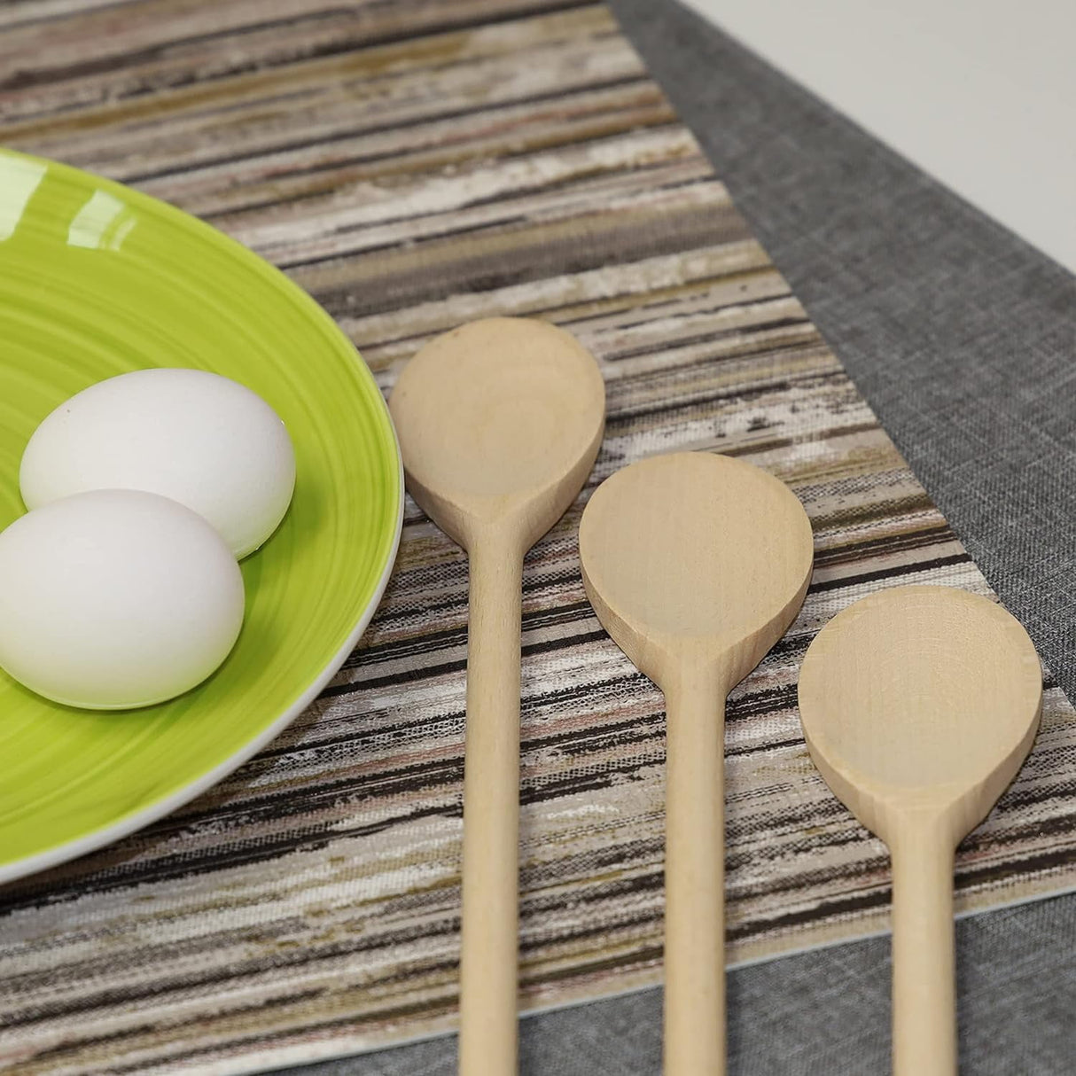3Pcs 10 Inch Long Wooden Spoons for Cooking - Oval Wood Mixing Spoons for Baking, Cooking, Stirring - Sauce Spoons Brown