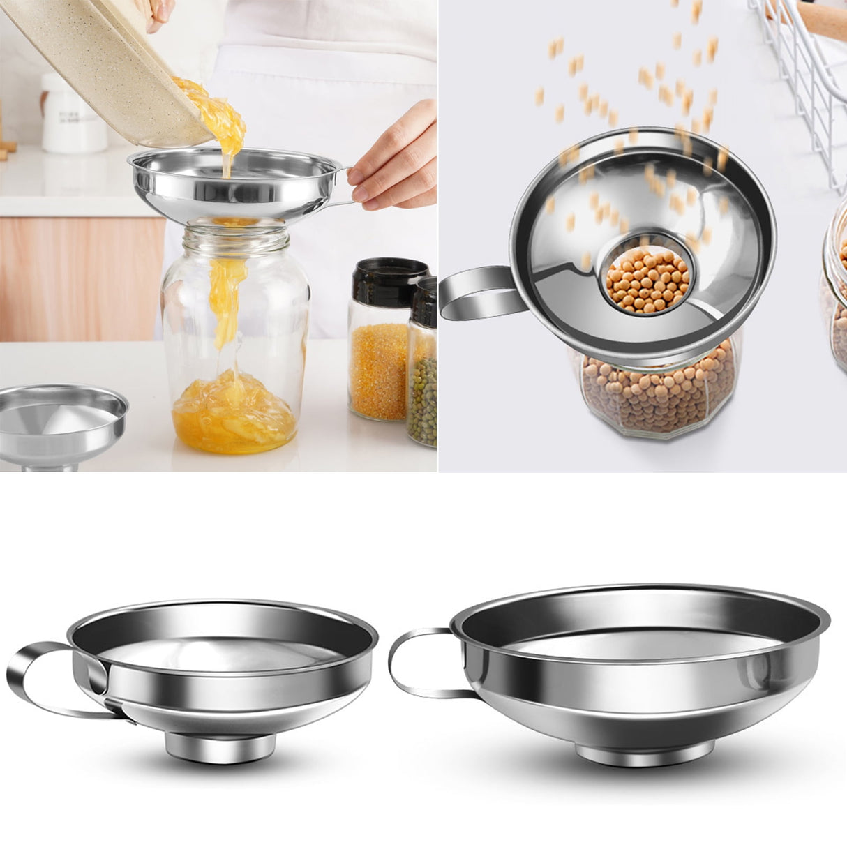 Stainless Steel Canning Funnel Lightweight Wide Mouth Jar Funnel With Handle for Wide and Regular Mouth Jars Food Grade Metal Jam Kitchen Tool S(4.13" x 1.97")