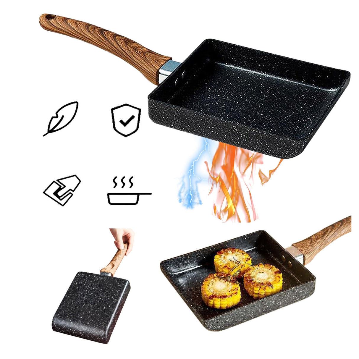 Non-Stick Pan ! Aluminum Japanese Style Omelette Pan, Kitchen Non-Stick Pancake Pan, Non Stick Pan Promotion Include 1X Aluminum Japanese Omelette Pan, Kitchen Non-Stick Pancake Egg Pan Black