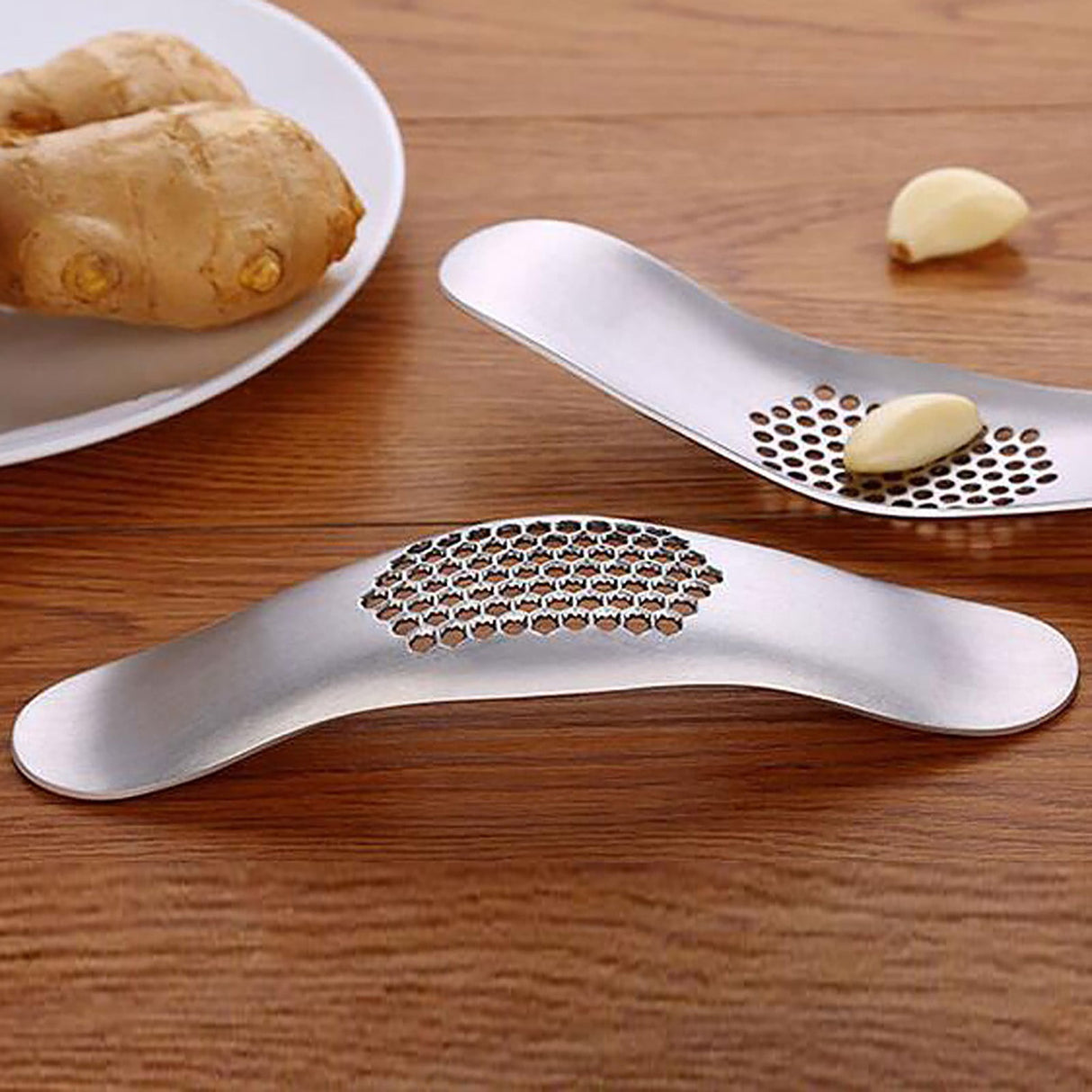 Garlic Press ! Press Mincer Steel Chopper Rocking Peeler Stainless Crusher Garlic Tool Tools Home Improvement, Garlic Press Promotion Include 1 Stainless Steel Garlic and Ginger Grater AS shown