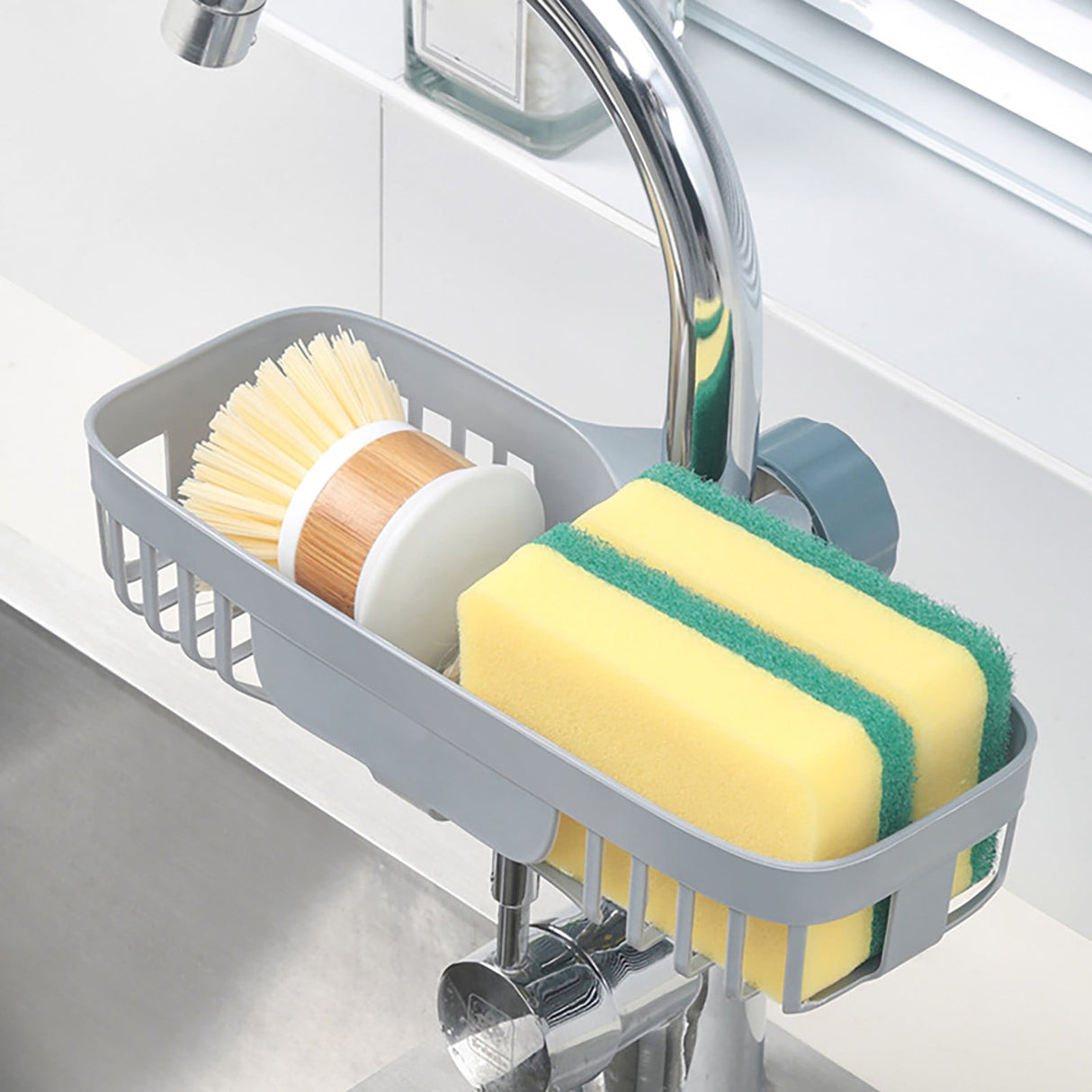 Drain Rack ! Sink Sponge Rack Stand Kitchen Faucet Storage Rack Sponge and Towel Rack Drain Basket Home Kitchen Cleaning Tools, Include 1X Drain Storage Basket Grey