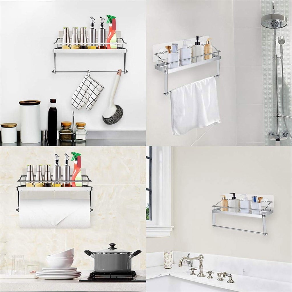 Rack ! with Shelf Basket Holder Wall Towel for Kitchenbathroom Storage Paper Adhesive Bathroom Products, Brush Shelf Promotion Include Shelf, 2 Films Silver