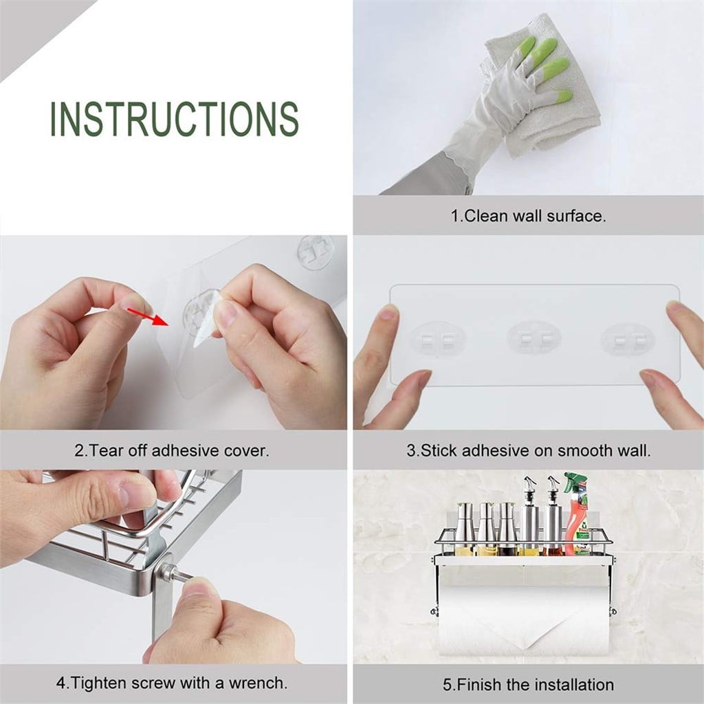 Rack ! with Shelf Basket Holder Wall Towel for Kitchenbathroom Storage Paper Adhesive Bathroom Products, Brush Shelf Promotion Include Shelf, 2 Films Silver