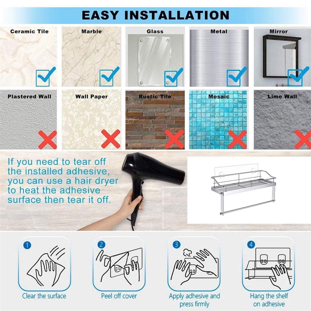 Rack ! with Shelf Basket Holder Wall Towel for Kitchenbathroom Storage Paper Adhesive Bathroom Products, Brush Shelf Promotion Include Shelf, 2 Films Silver