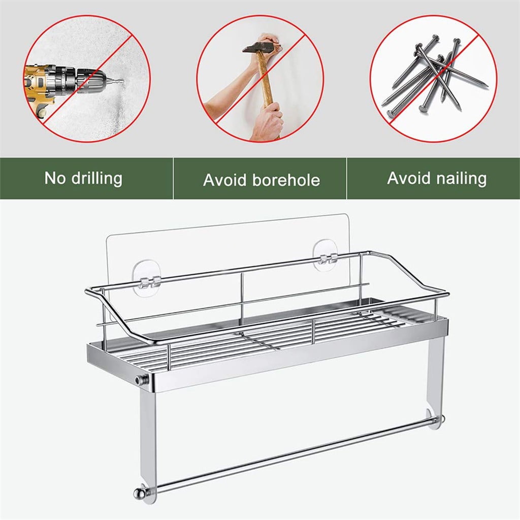 Rack ! with Shelf Basket Holder Wall Towel for Kitchenbathroom Storage Paper Adhesive Bathroom Products, Brush Shelf Promotion Include Shelf, 2 Films Silver