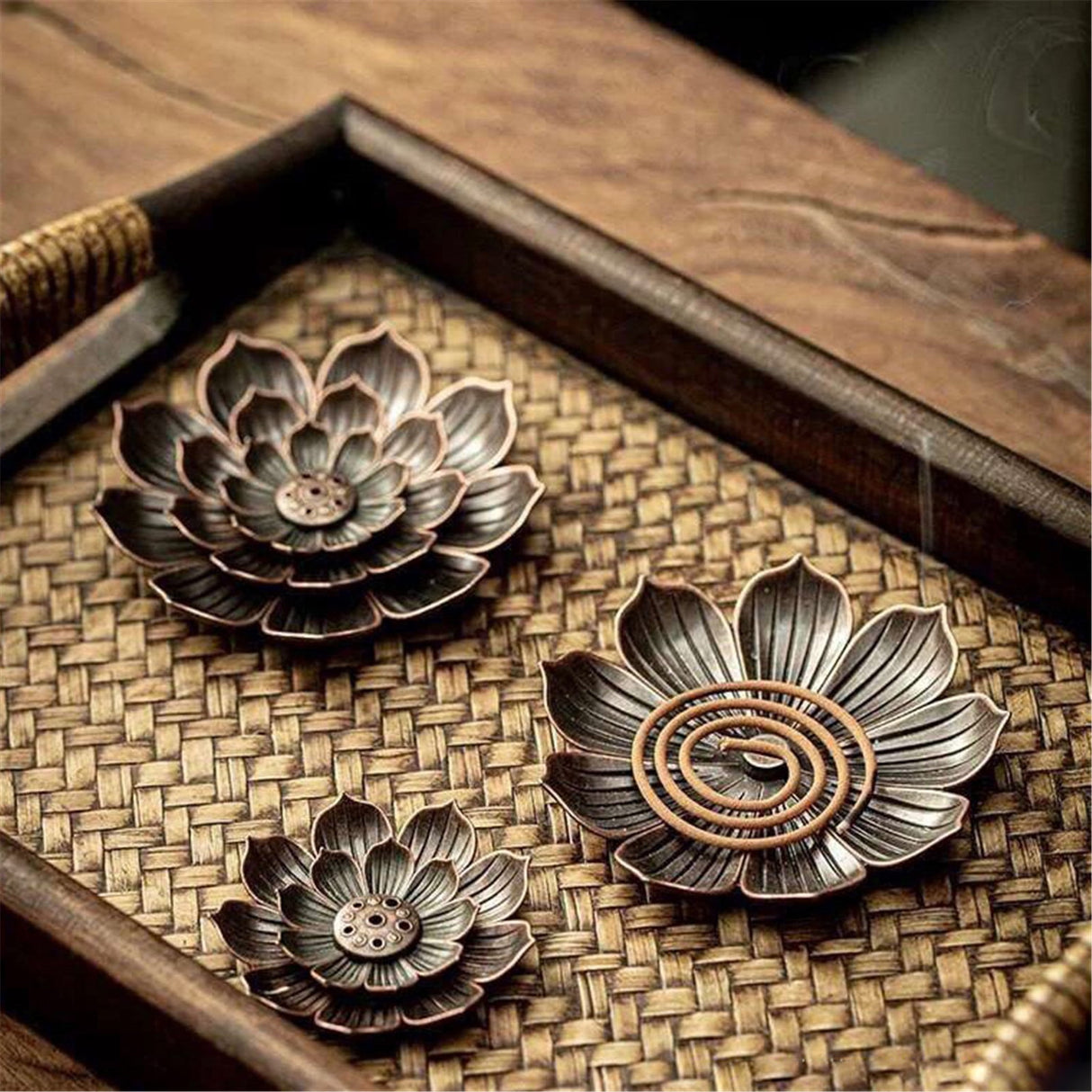 Rack ! Ash Incense with Burner Brass Flower Burner Yoga Catcher Rack Stick Incense Tea Other, Storage Rack Promotion Include 1*Sandalwood Tray Brown