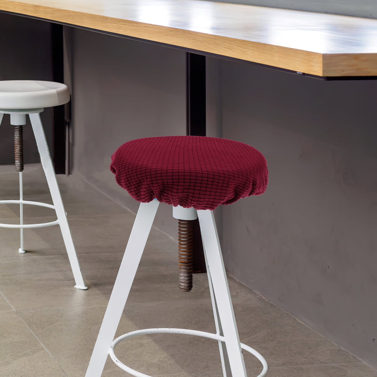 Bar Stool Covers Stretchy Round Chair Covers Slipcover Washable Stool Cushion Elastic Bar Chair Covers Grey 27.5X17.5X6CM Dark Red