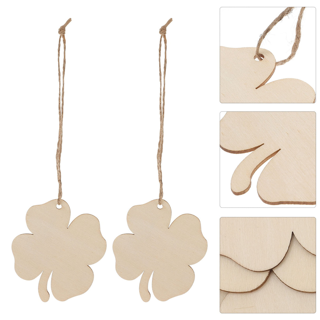 20pcs Four Leaf Ornaments Hanging Decor Unfinished Wooden Ornaments Wooden Shamrock Cutouts Wooden Slices Party Favors for DIY Crafts Beige