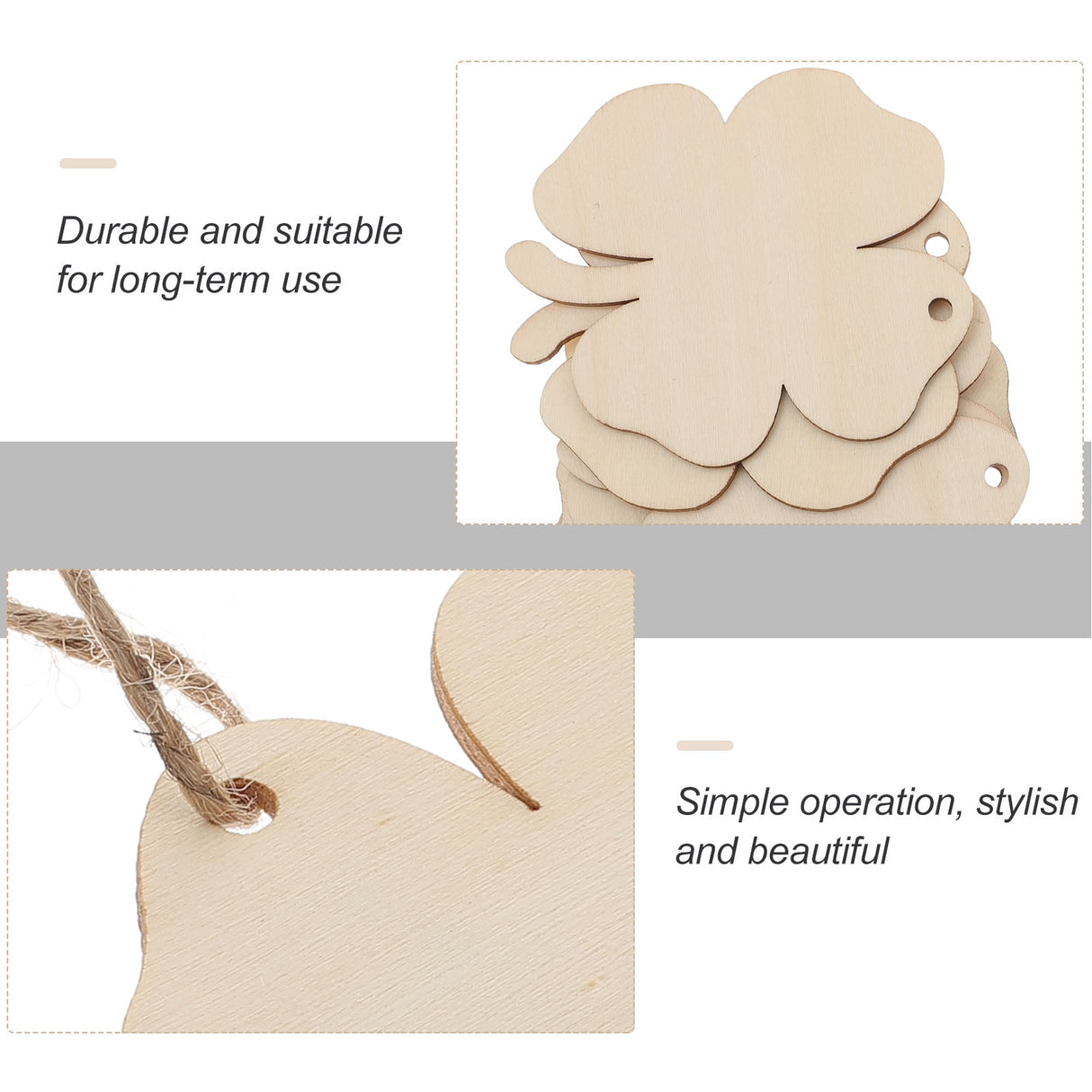20pcs Four Leaf Ornaments Hanging Decor Unfinished Wooden Ornaments Wooden Shamrock Cutouts Wooden Slices Party Favors for DIY Crafts Beige