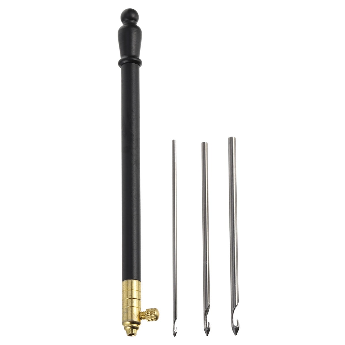 1 Set of Metal Handle Set Hooks with 3 Needles French Crochet Tool for Embroidery Beading ( Black ) 11X1CM Black