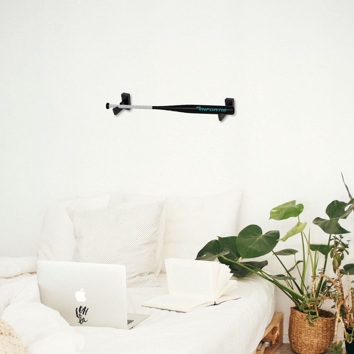 Baseball Bat Display Hanger Wall Mounted Horizontal Baseball Bat Holder Hockey Wall Container for Home Office M Black