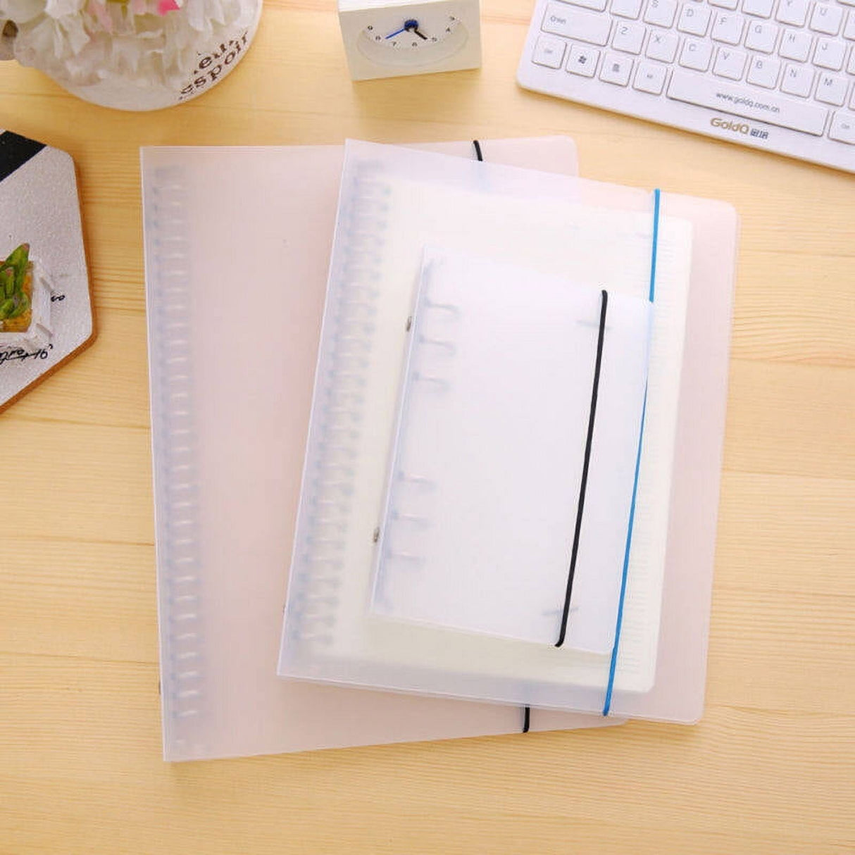 Plastic A5 Cover Round Ring Binder Transparent 1Pack 9.3x7.1x1.6Inch 23.60X18.00X4.00CM Beige