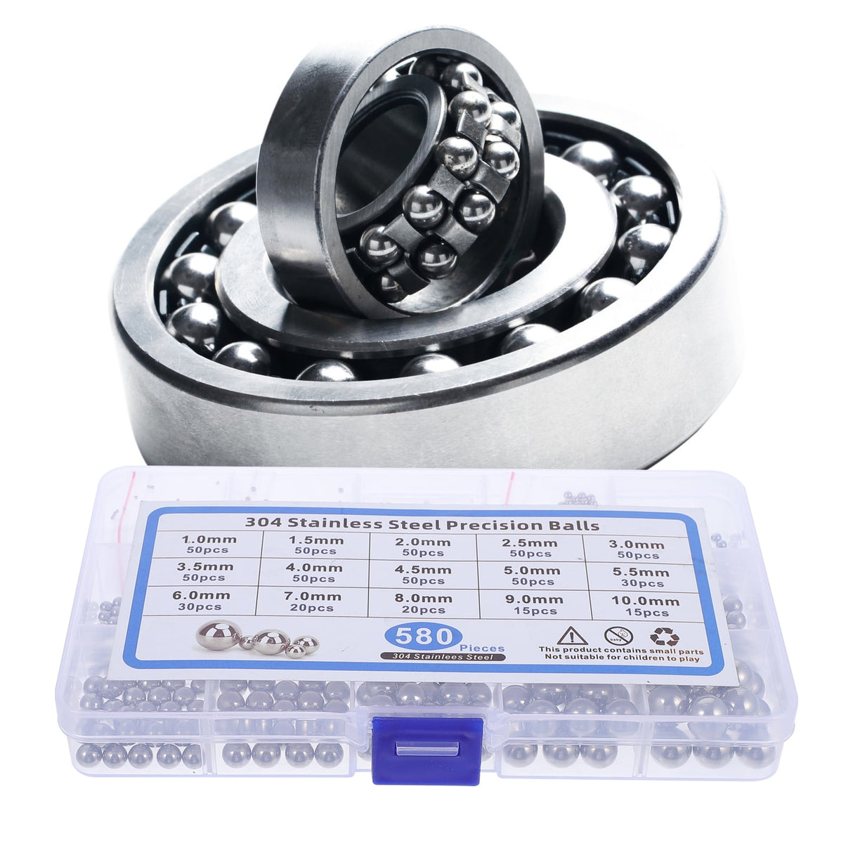 Bearing Steel Ball Assortment 580Pcs Round Easy Installation Mechanical Components 1X1X1CM Silver
