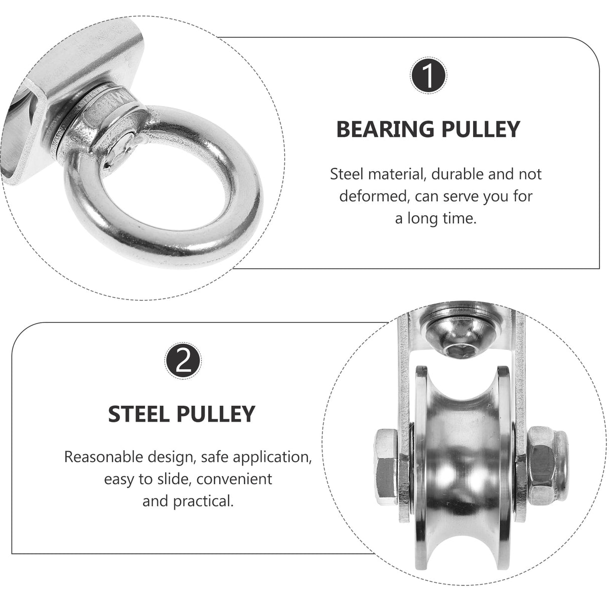 Heavy Duty Traction 201 Stainless Steel Swivel Pulley Silent U Type Cable Pulley 10.7X4.8X4.5CM Silver