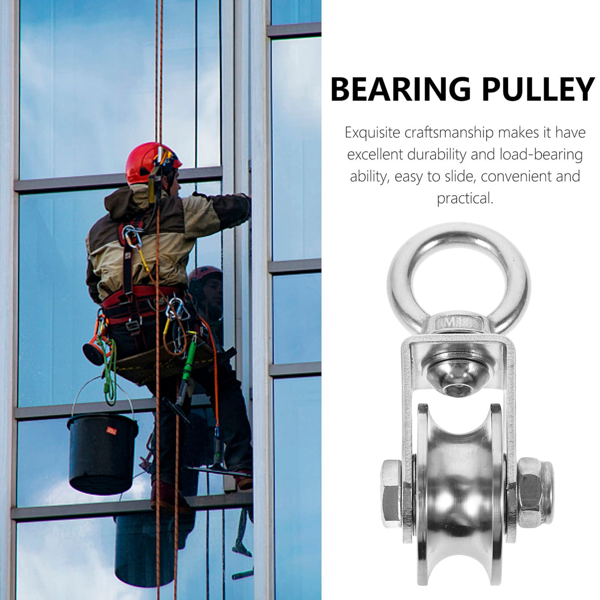 Heavy Duty Traction 201 Stainless Steel Swivel Pulley Silent U Type Cable Pulley 10.7X4.8X4.5CM Silver
