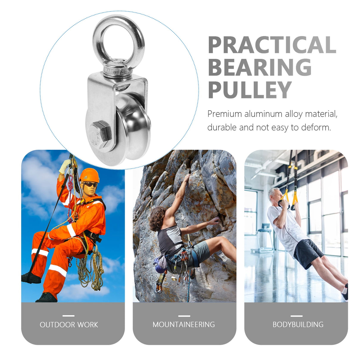 Heavy Duty Traction 201 Stainless Steel Swivel Pulley Silent U Type Cable Pulley 10.7X4.8X4.5CM Silver