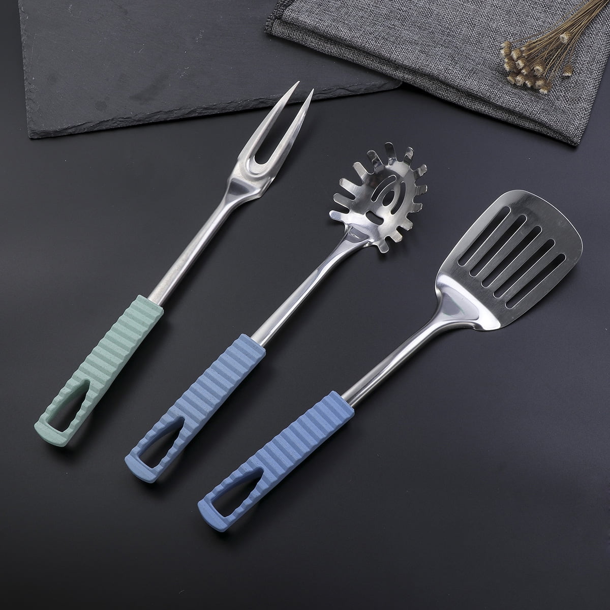Kitchen Utensils Stainless Steel Cooking Tools Heat Resistant Kitchen Gadgets Dishwasher Safe 34.50X3.50X2.00CM Silver