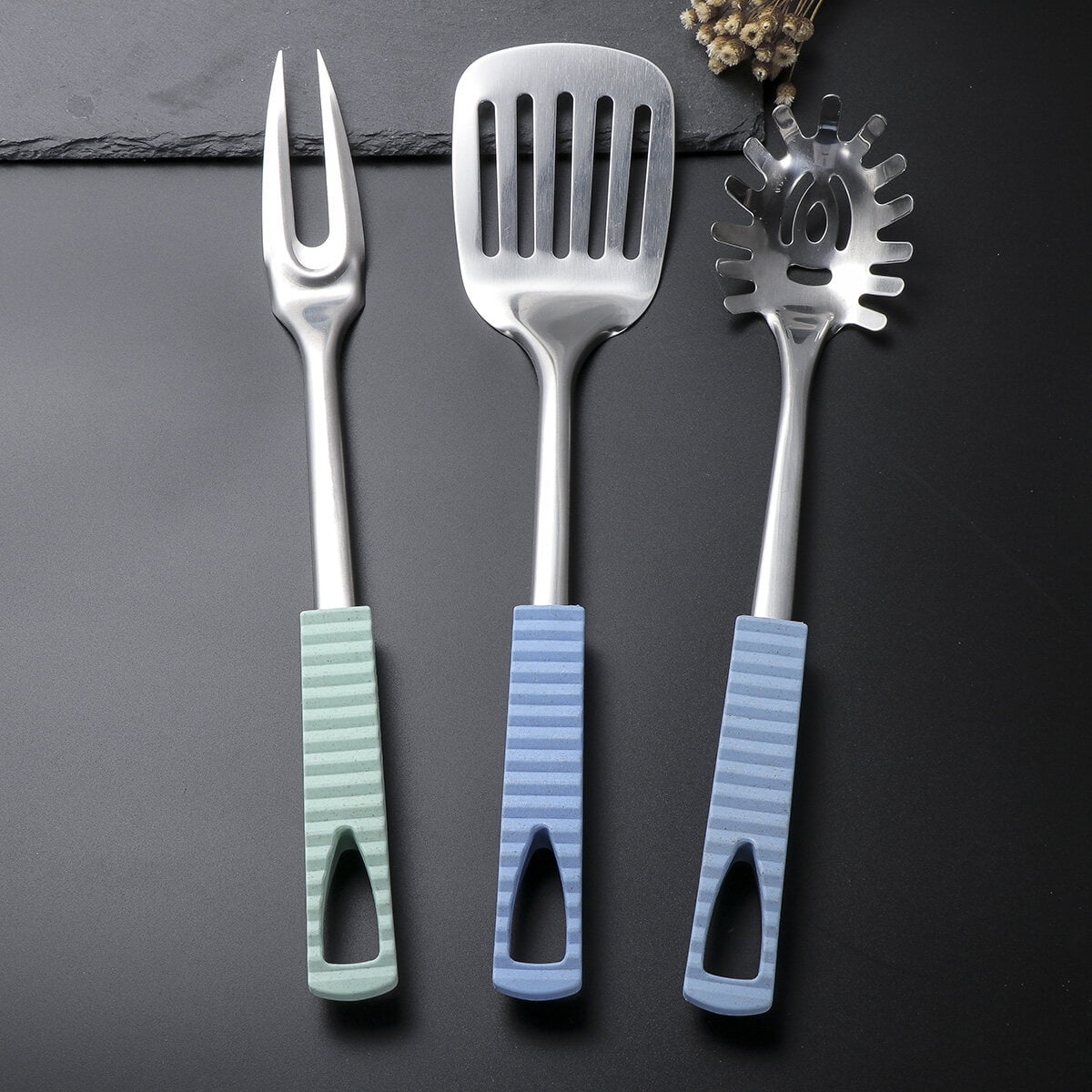Kitchen Utensils Stainless Steel Cooking Tools Heat Resistant Kitchen Gadgets Dishwasher Safe 34.50X3.50X2.00CM Silver