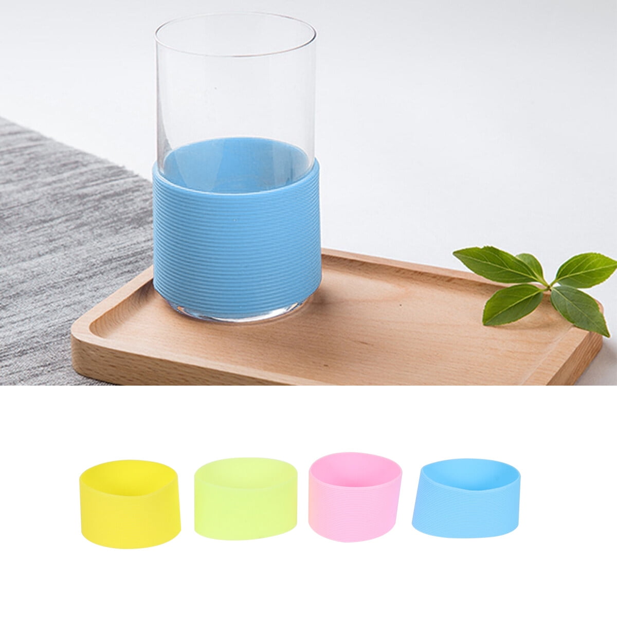 Worgeous 4pcs Silicone Heat resistant Cup Sleeves Non slip Protective Water Glass Covers for Bottles and Mugs (Green Light Blue Pink Yellow)