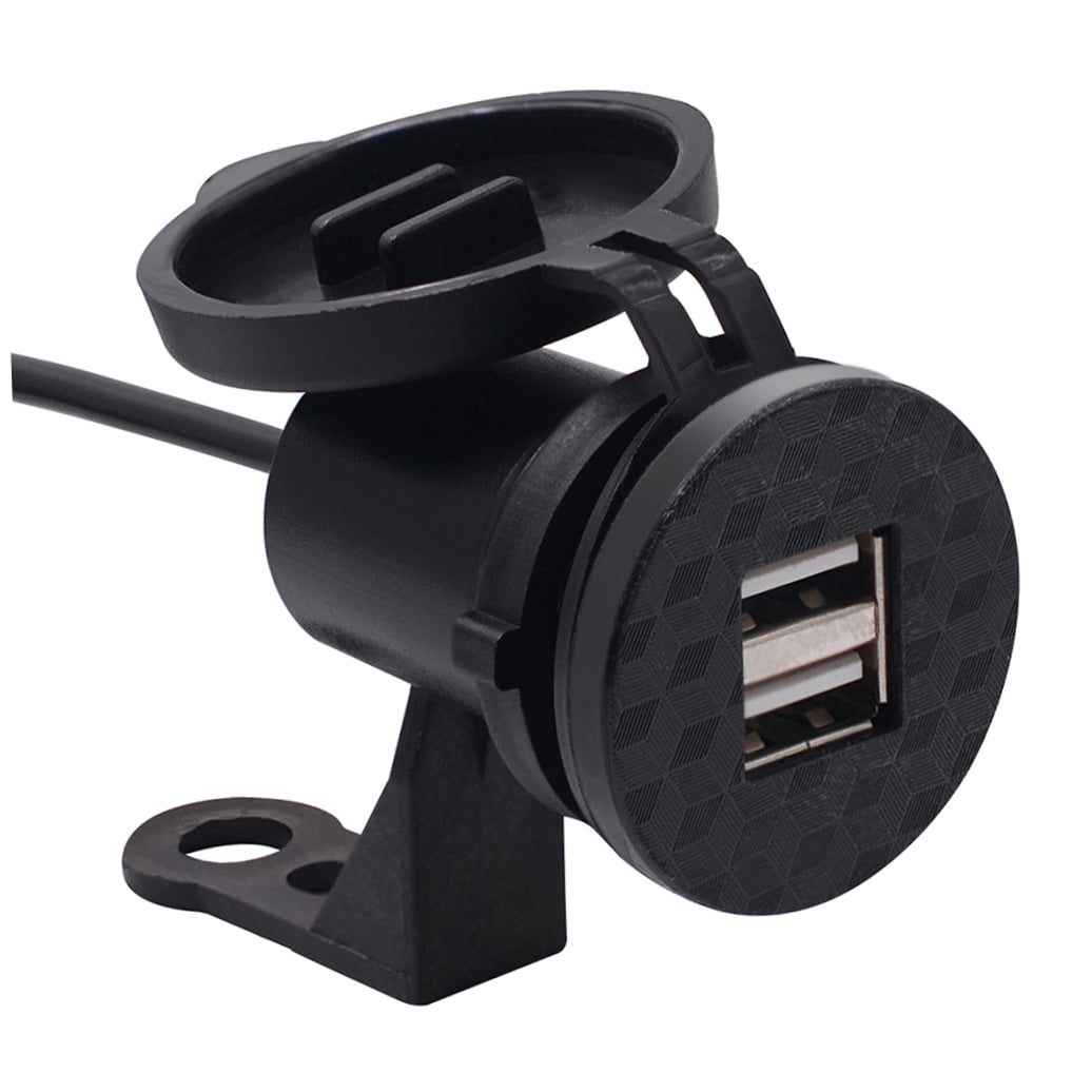 Worgeous Black ABS Motorcycle USB Socket Charger with Dual USB for Car Use Suitable for Most Environments 12V