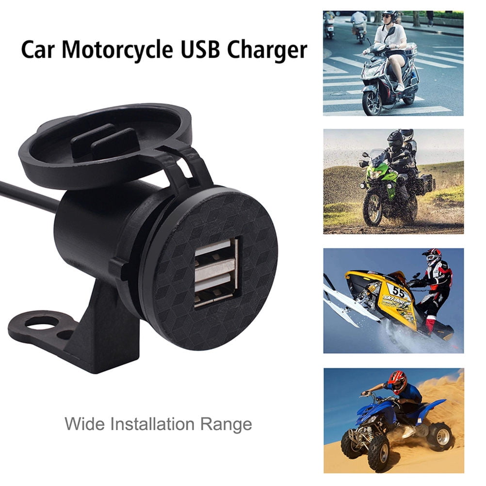 Worgeous Black ABS Motorcycle USB Socket Charger with Dual USB for Car Use Suitable for Most Environments 12V