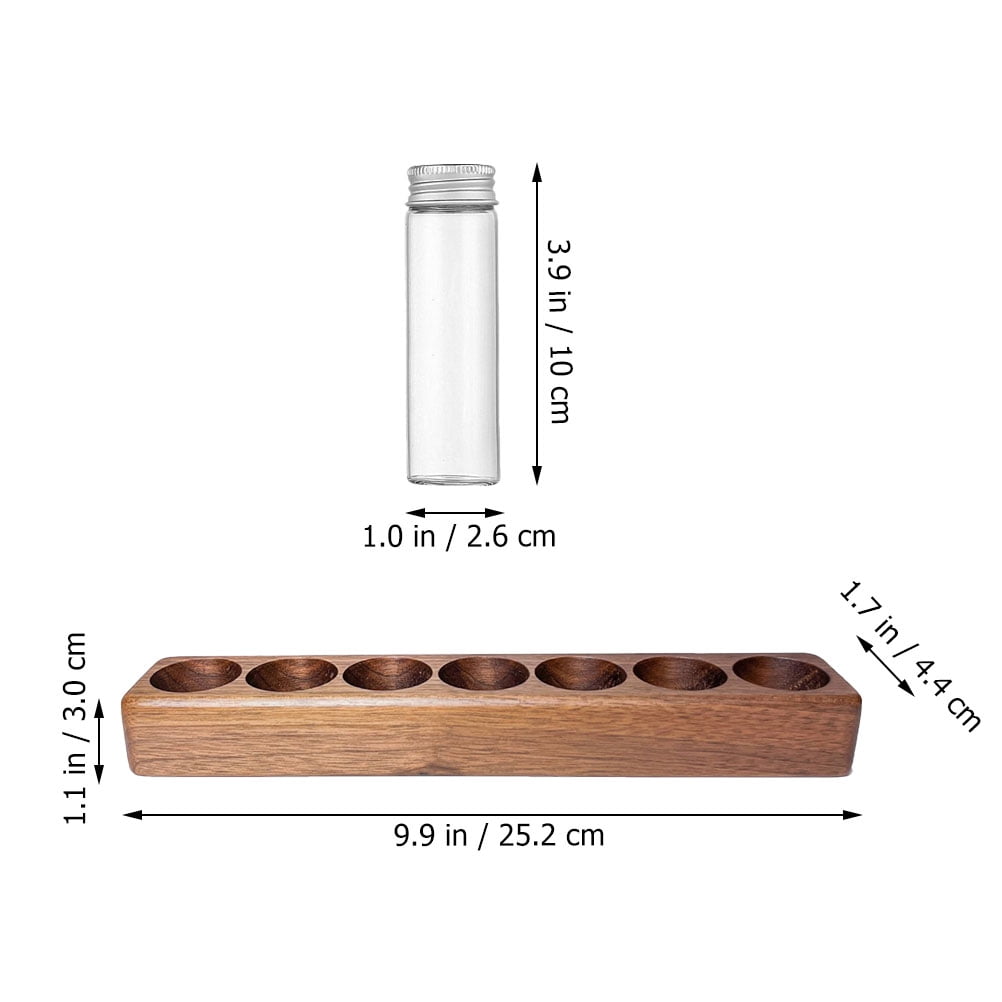 Worgeous Coffee Bean Tube Dispenser with Wood Rack for Home Use Clear Glass Bottles and Sealed Storage 7 Tubes