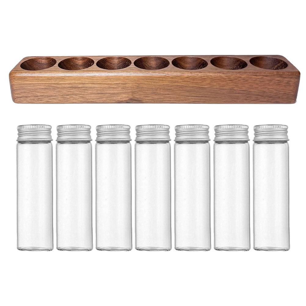 Worgeous Coffee Bean Tube Dispenser with Wood Rack for Home Use Clear Glass Bottles and Sealed Storage 7 Tubes