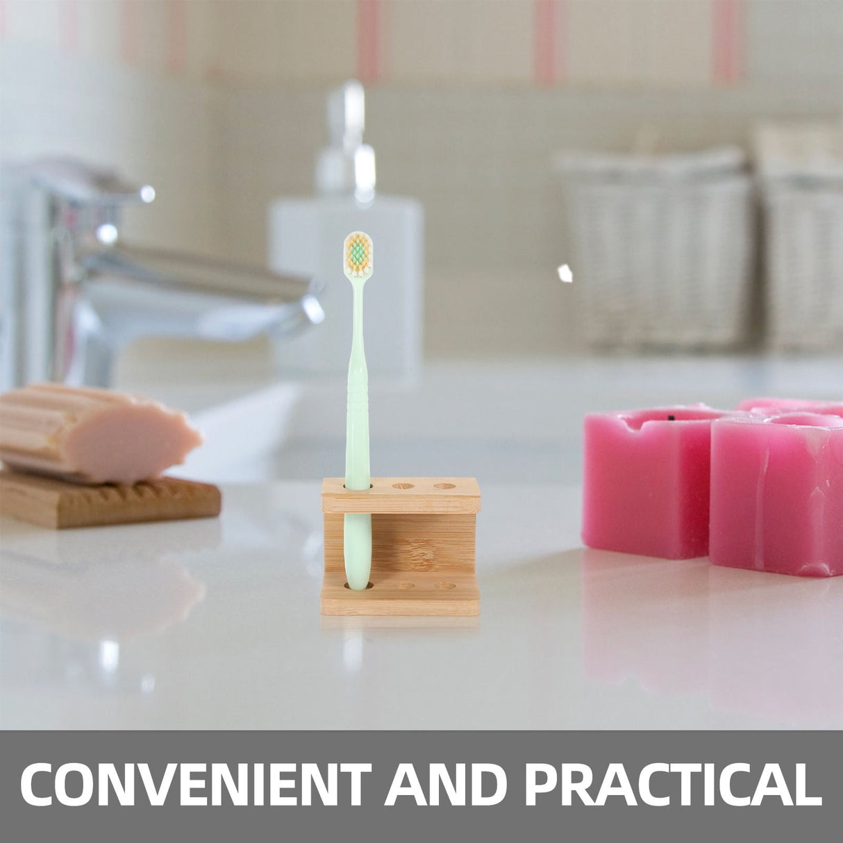 Tooth Brush Organizer Toothbrush Holder Khaki Bamboo 1Set