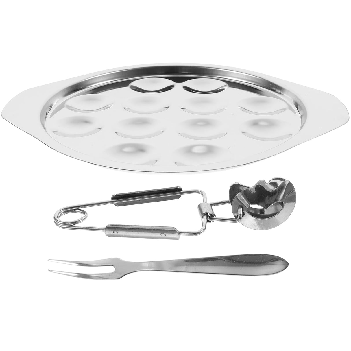 Worgeous Conch Clamp Assembly Plate Escargot Dish Snail Serving Kitchen Baking Tray Silver