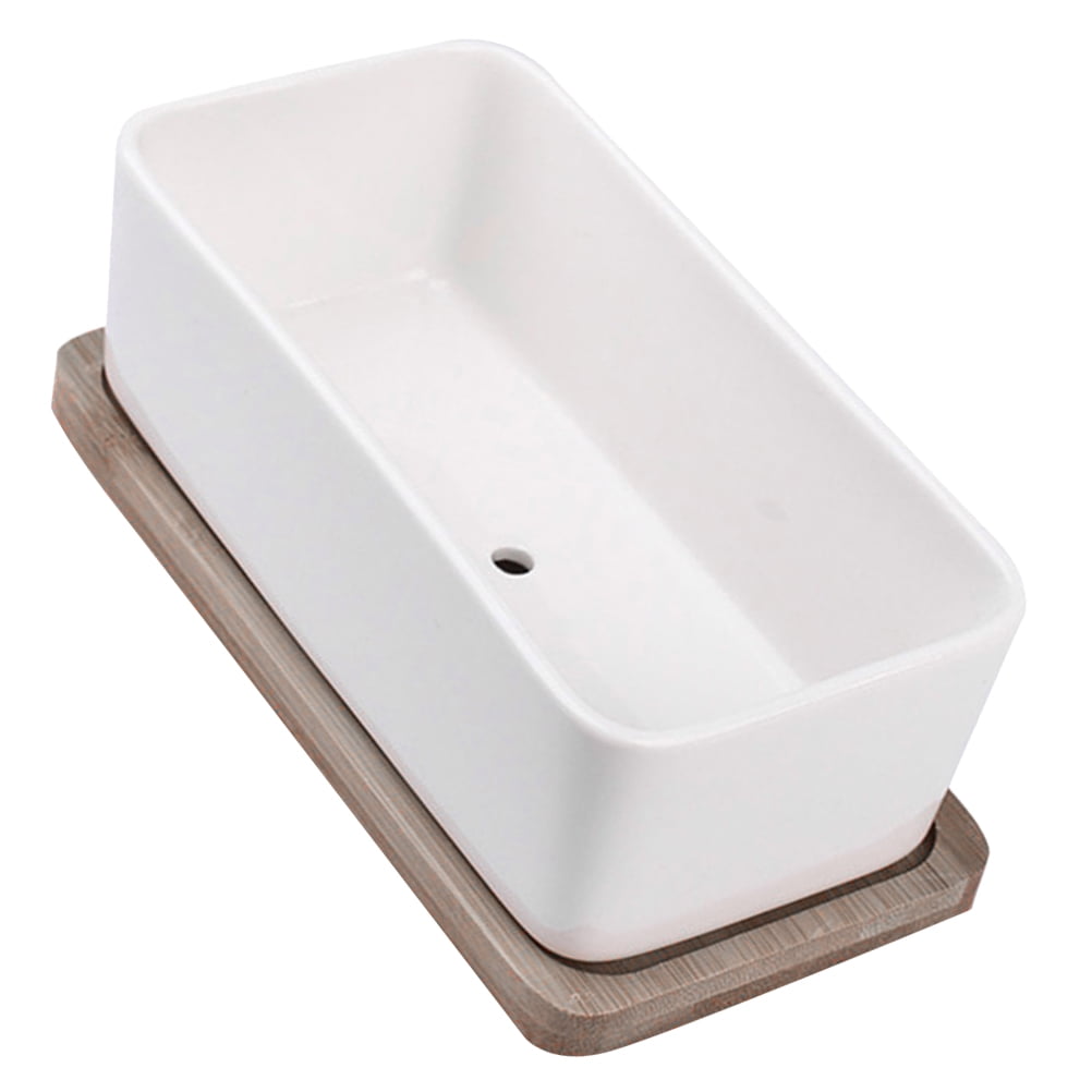 Ceramic Oblong Flower Pot White 1 Set 6.7X3.3In