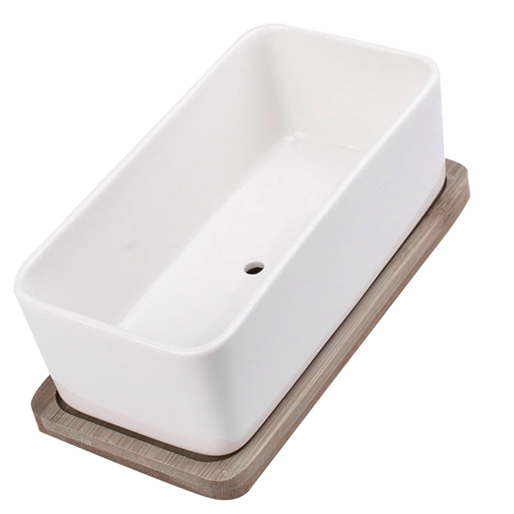Ceramic Oblong Flower Pot White 1 Set 6.7X3.3In