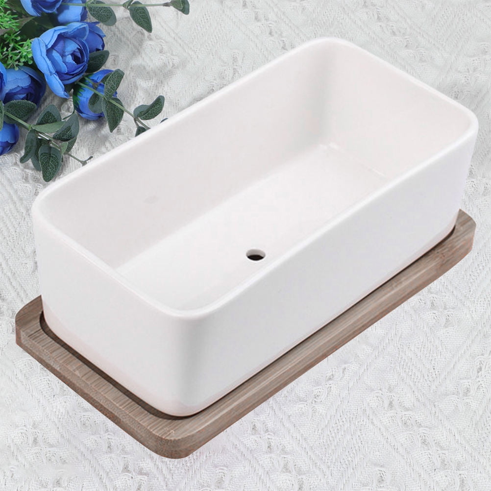 Ceramic Oblong Flower Pot White 1 Set 6.7X3.3In