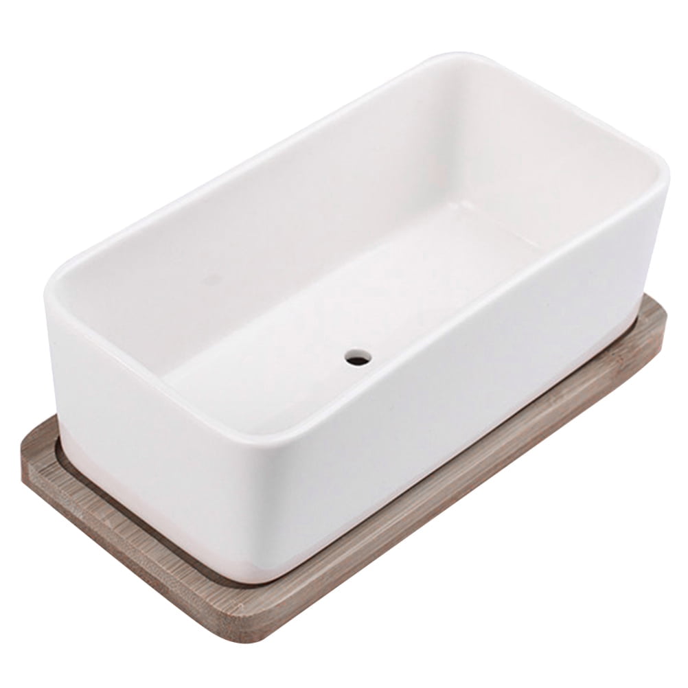 Ceramic Oblong Flower Pot White 1 Set 6.7X3.3In