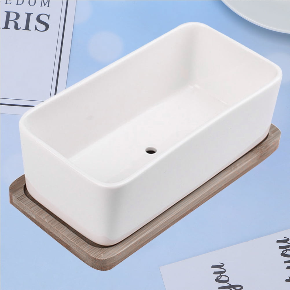 Ceramic Oblong Flower Pot White 1 Set 6.7X3.3In