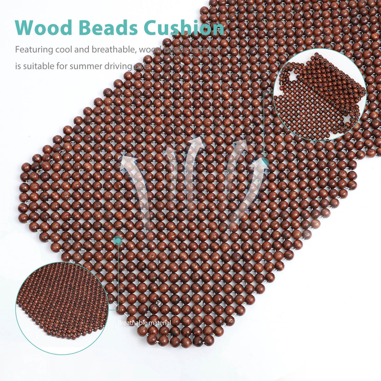 Car Seat Pads Wooden Beads Seat Cushion Breathable Coffee 1 Pc 53.45 x 17.68 x 0.79 inch