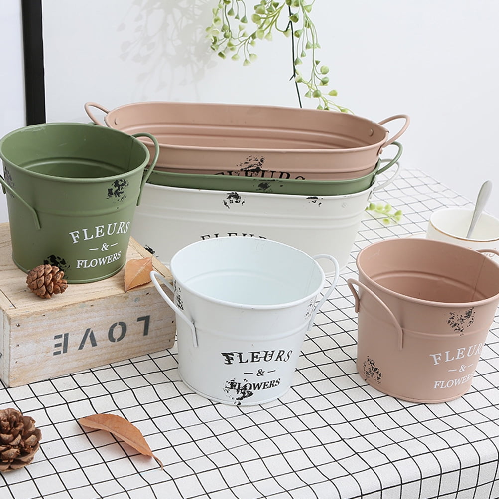 1Pack Galvanized Bucket Planter in Pink for Outdoor and Indoor Decor 13X4.1In