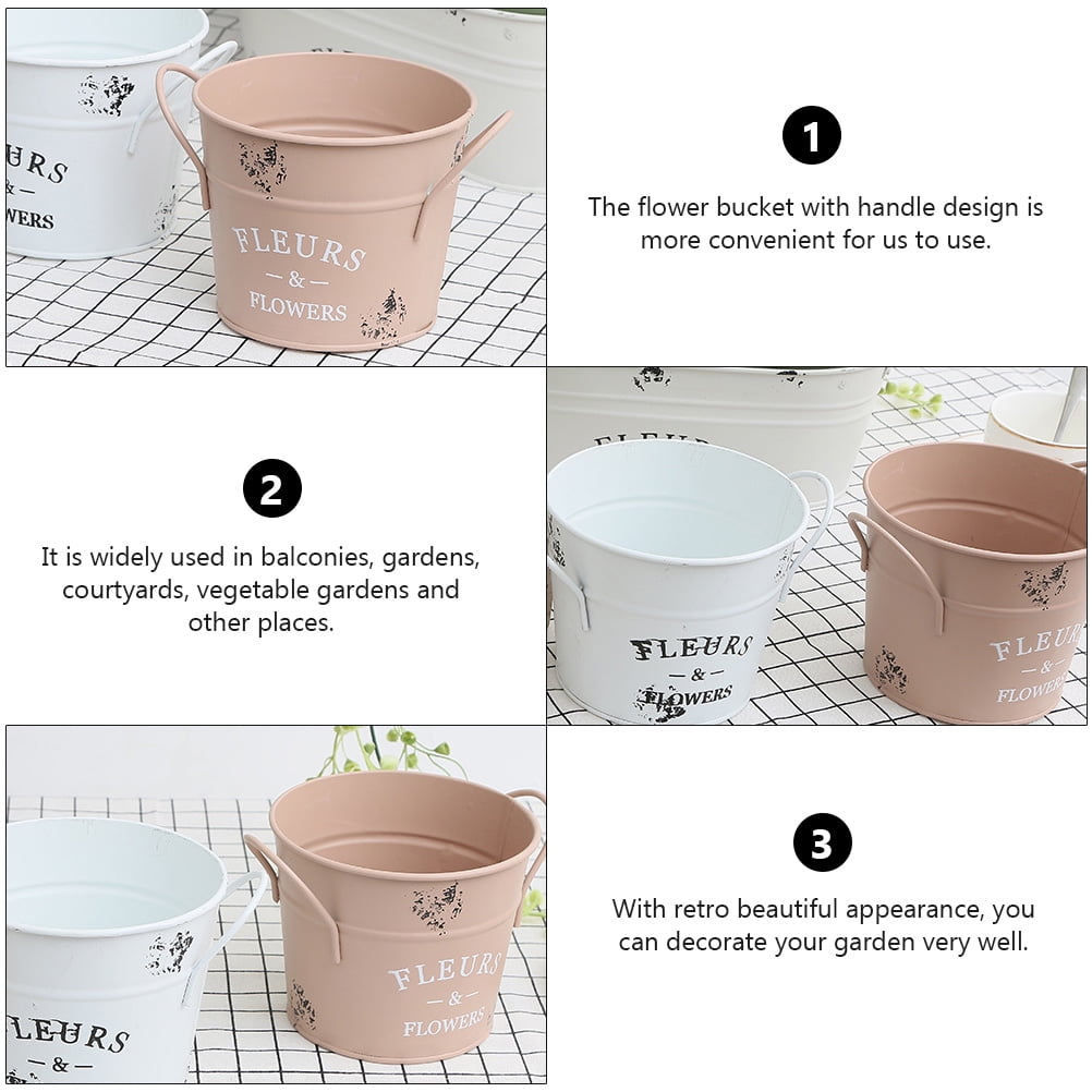 1Pack Galvanized Bucket Planter in Pink for Outdoor and Indoor Decor 13X4.1In