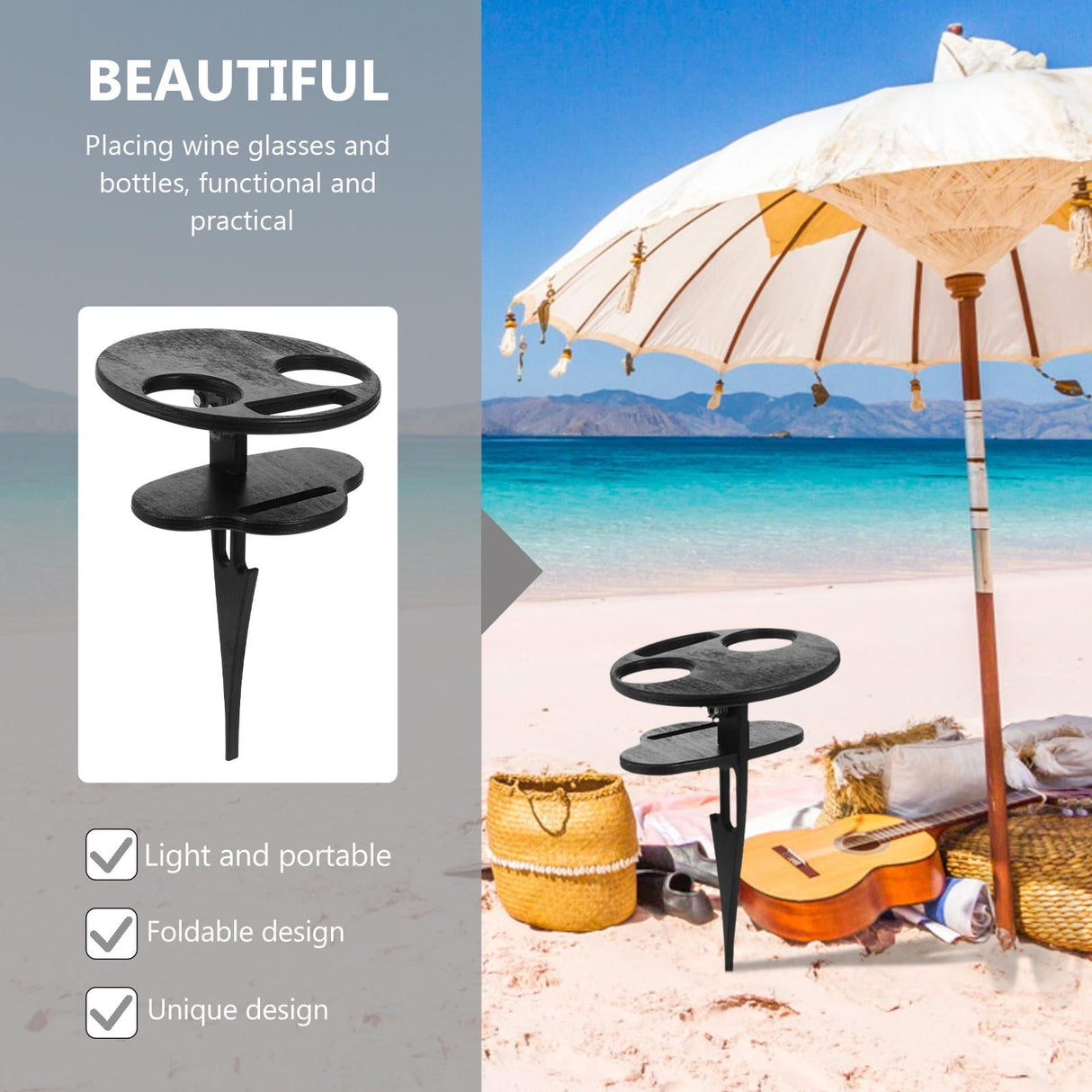 Outdoor Table Black Wooden Plastic 1Pc 11.8x7.9x7.9in