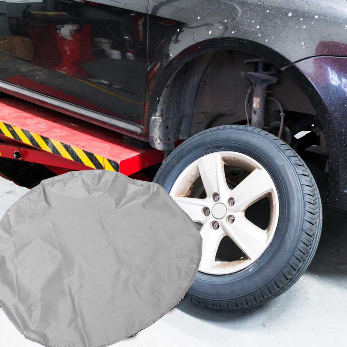 1Pcs RV Spare Tire Cover in Grey Coated Polyester Prevents Cracking and Extends Lifespan