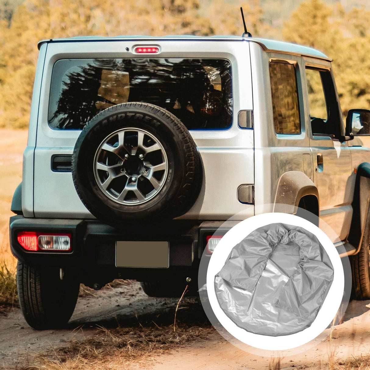 1Pcs RV Spare Tire Cover in Grey Coated Polyester Prevents Cracking and Extends Lifespan