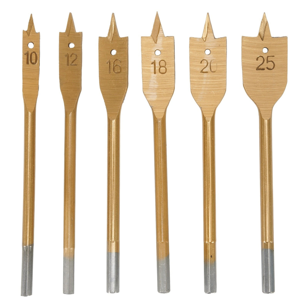 6Pcs Spade Flat Wood Drill Bit Woodworking Hex Shank Metric 10-25Mm