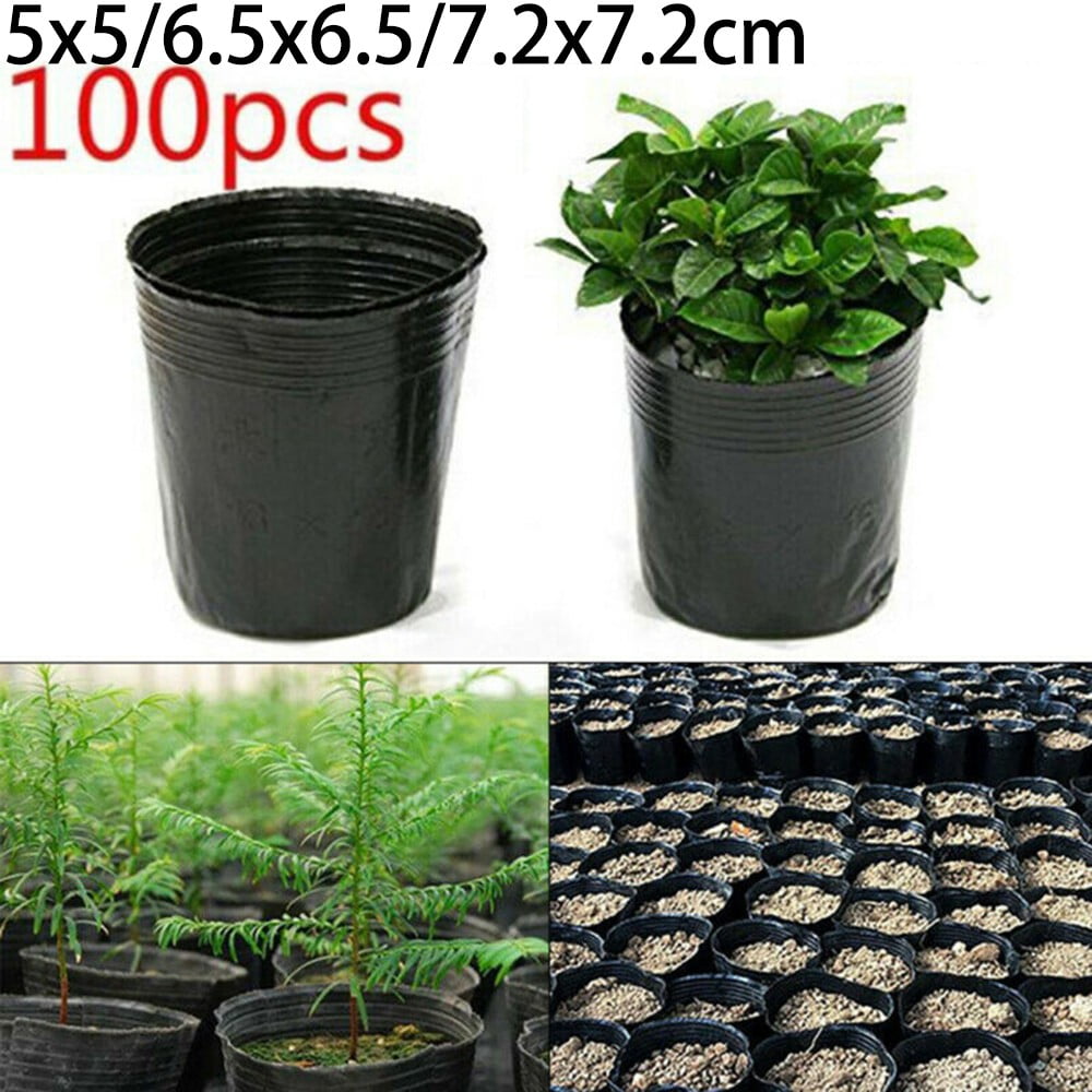 100 Pack Black Plastic Nursery Pots Plant Containers Garden Flower Seedling Planter With Drainage Holes 5Cm 6.5Cm 7.2Cm 7.2*7.2Cm