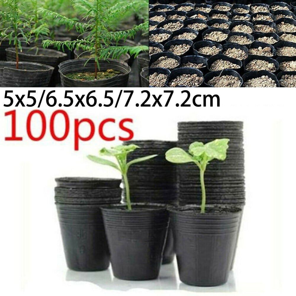 100 Pack Black Plastic Nursery Pots Plant Containers Garden Flower Seedling Planter With Drainage Holes 5Cm 6.5Cm 7.2Cm 7.2*7.2Cm