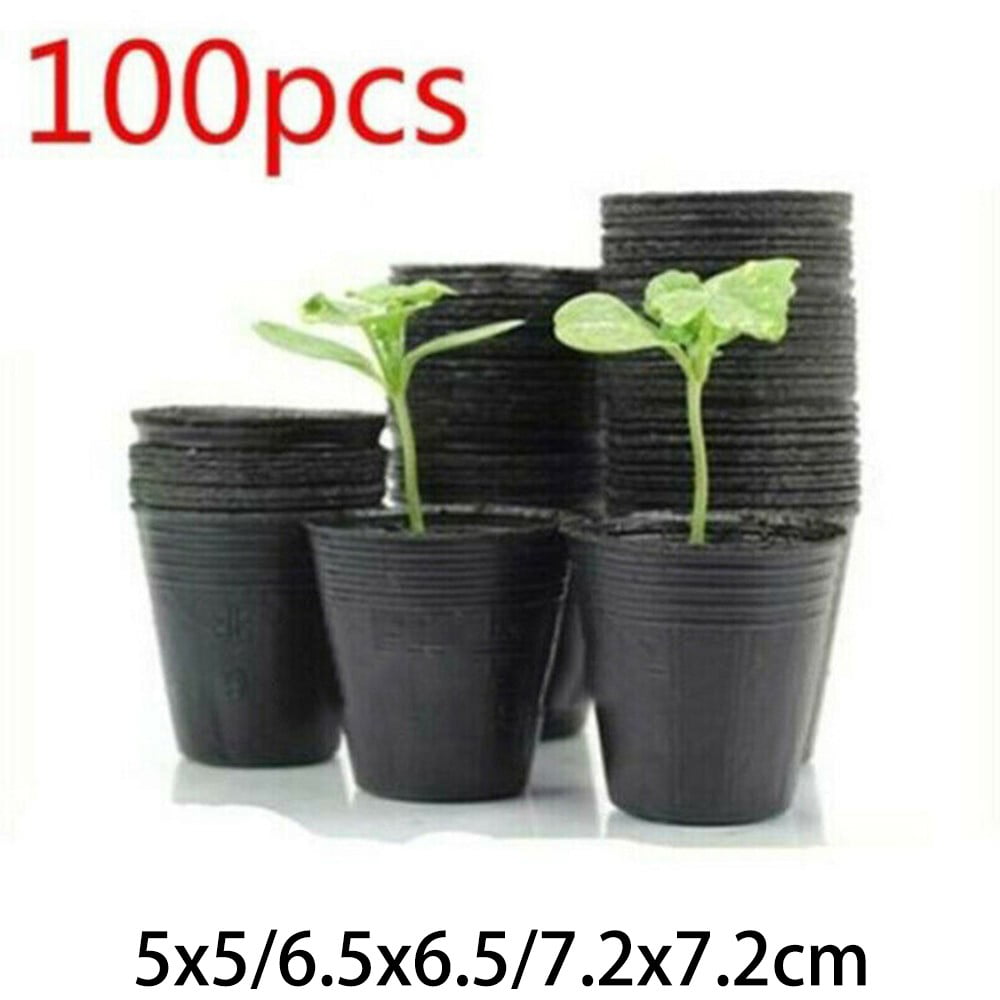 100 Pack Black Plastic Nursery Pots Plant Containers Garden Flower Seedling Planter With Drainage Holes 5Cm 6.5Cm 7.2Cm 7.2*7.2Cm