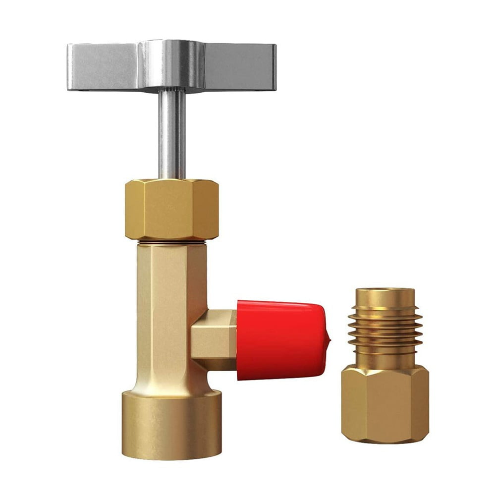 R134A A/C Can Tap With Tank Adapter For 1/4" And 1/2" Ac Charging Hoses 1/2\'\' Acme Female 1/4\'\' Sae Male For Direct Connection As Shown