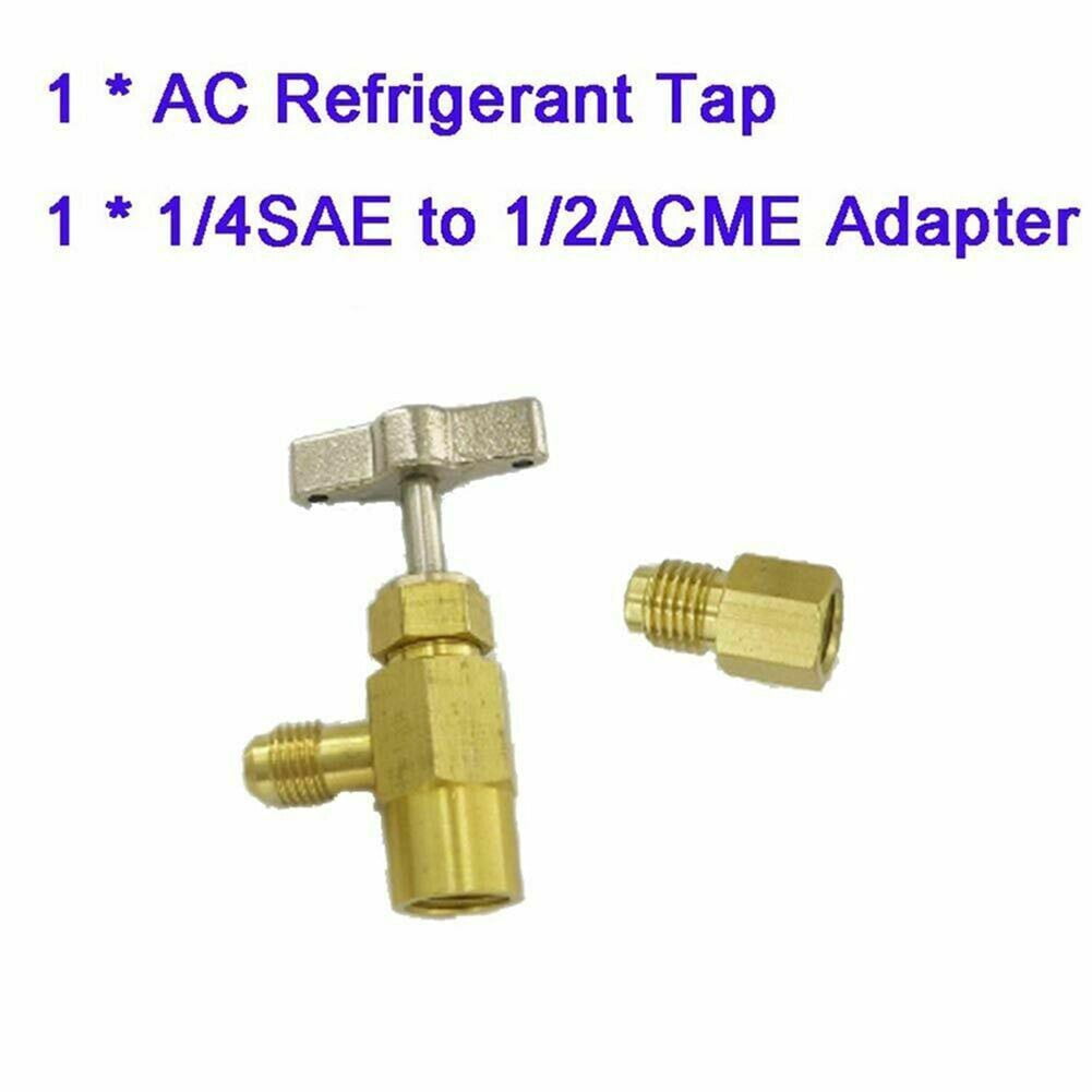 R134A A/C Can Tap With Tank Adapter For 1/4" And 1/2" Ac Charging Hoses 1/2\'\' Acme Female 1/4\'\' Sae Male For Direct Connection As Shown