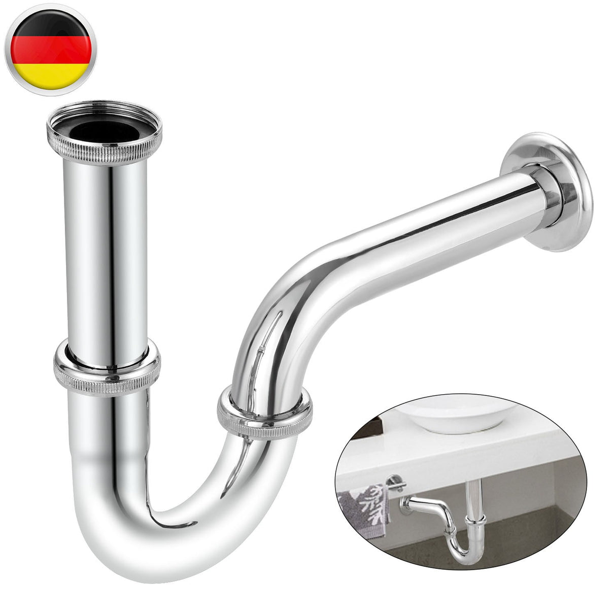 Stainless Steel 1/4' X 32Mm Waste Drain Valve Siphon Syphon for Faucet Sink