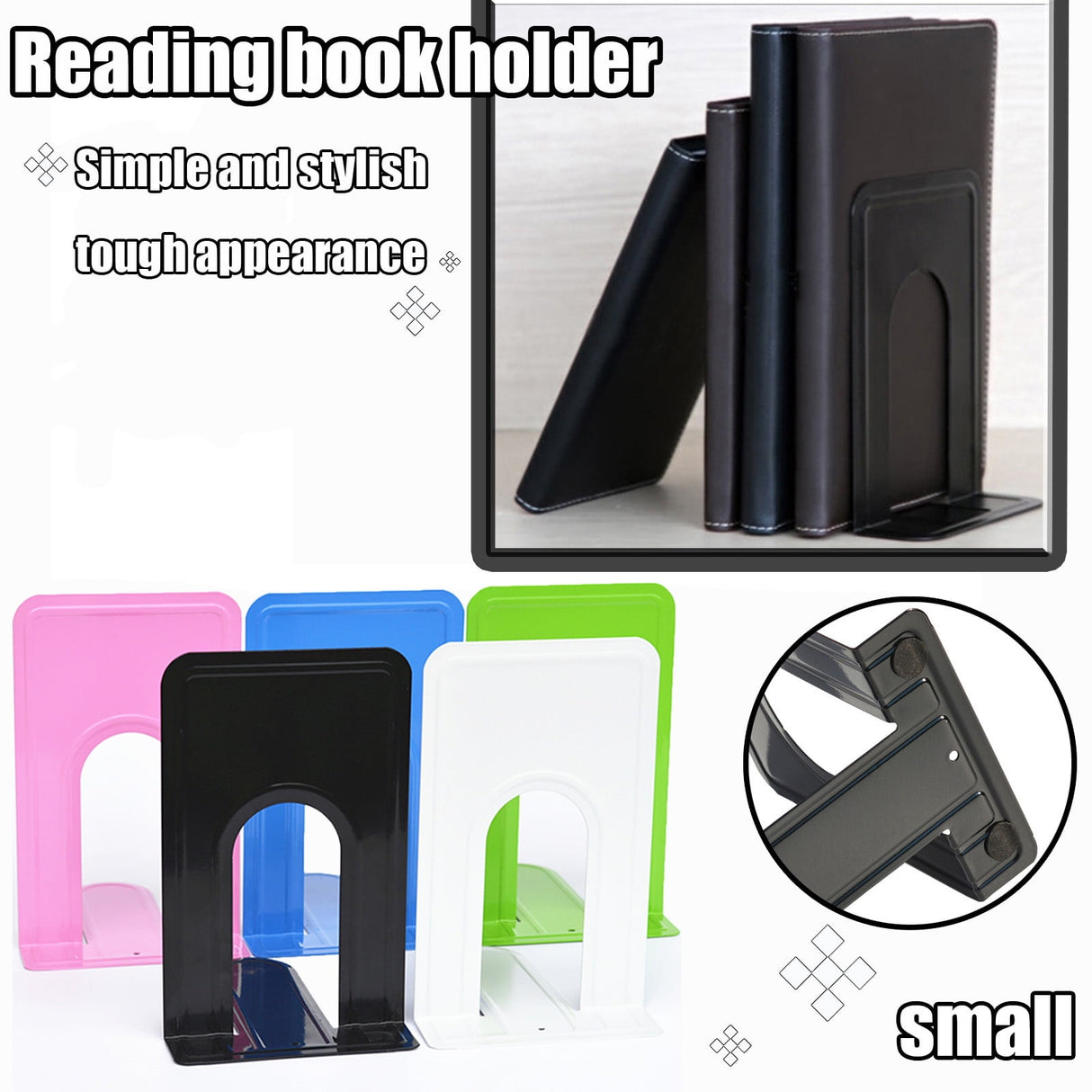 Metal Non-Slip Bookends - Heavy Duty Bookend Brackets with Anti-Slip Foam for Office and Home, T-Shaped Design for Stability, 310mm Size black
