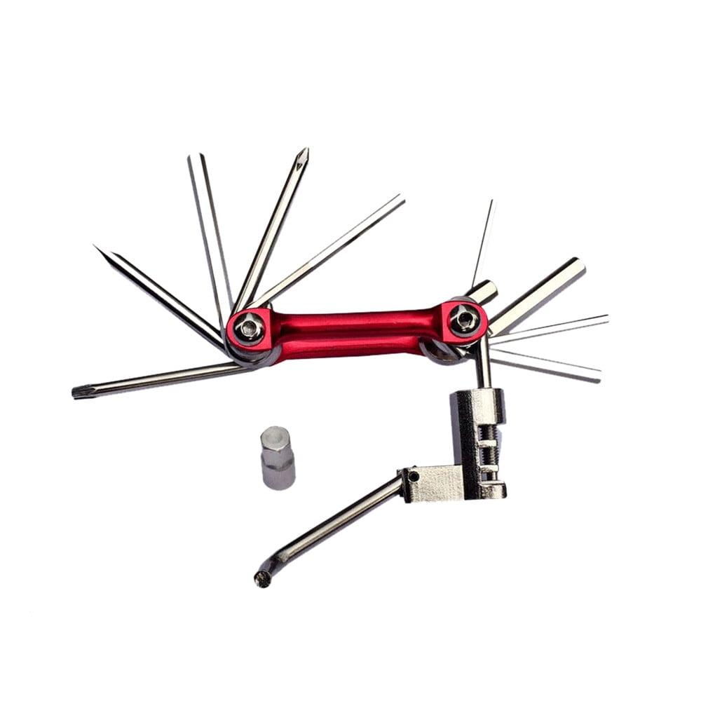 11-in-1 Bicycle Repair Tool Set - Multi-Function Bike Repair Kit with Hex Spoke Wrench, Screwdriver, Compact Design, Blue, Gold, Red, Black, 4.8 x 7 cm - Essential for Quick Bike Fixes and Maintenance